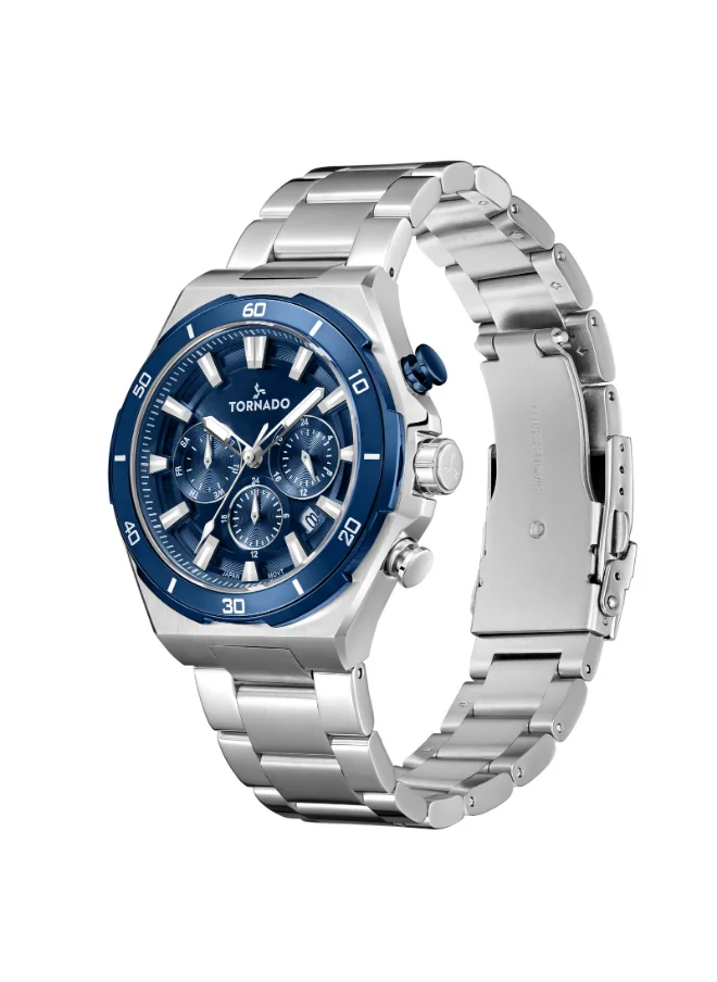 تورنيدو Men's Multi Function Display Watch With Silver Stainless Steel Strap - T24104-SBSN