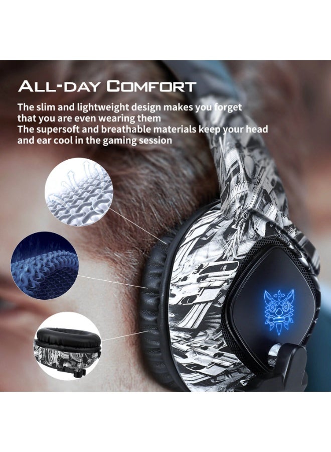 ONIKUMA K19 Wired RGB Gaming Headset - Camouflage Grey - Image 3