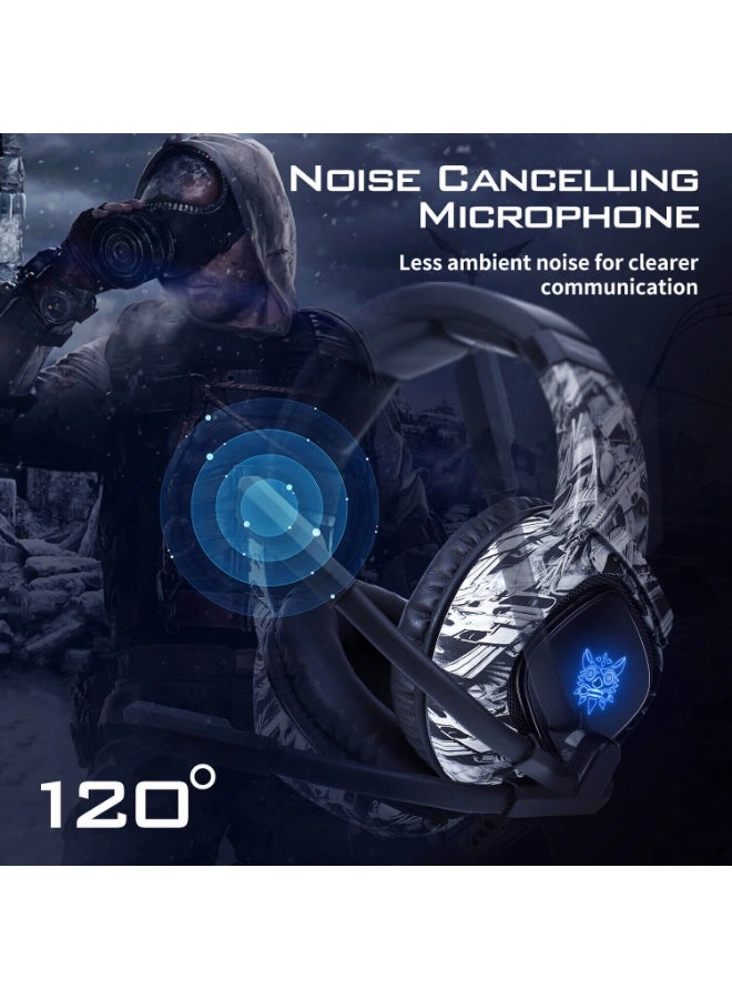 ONIKUMA K19 Wired RGB Gaming Headset - Camouflage Grey - Image 4