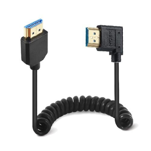 Kework 4ft HDMI 8K@60Hz Coiled Cable, 90 Degree Left Angle HDMI 2.1 Male to Male Adapter Shield Spring Spiral Cord, Ultra HD - Image 4