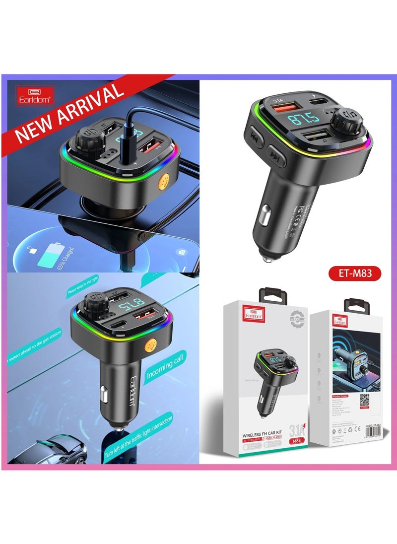 Earldom - M83 Wireless Car Kit FM Transmitter - 2 USB output: 5V 3.1A+1A - FM frequency range: 87.5-108.0MHz - Image 1