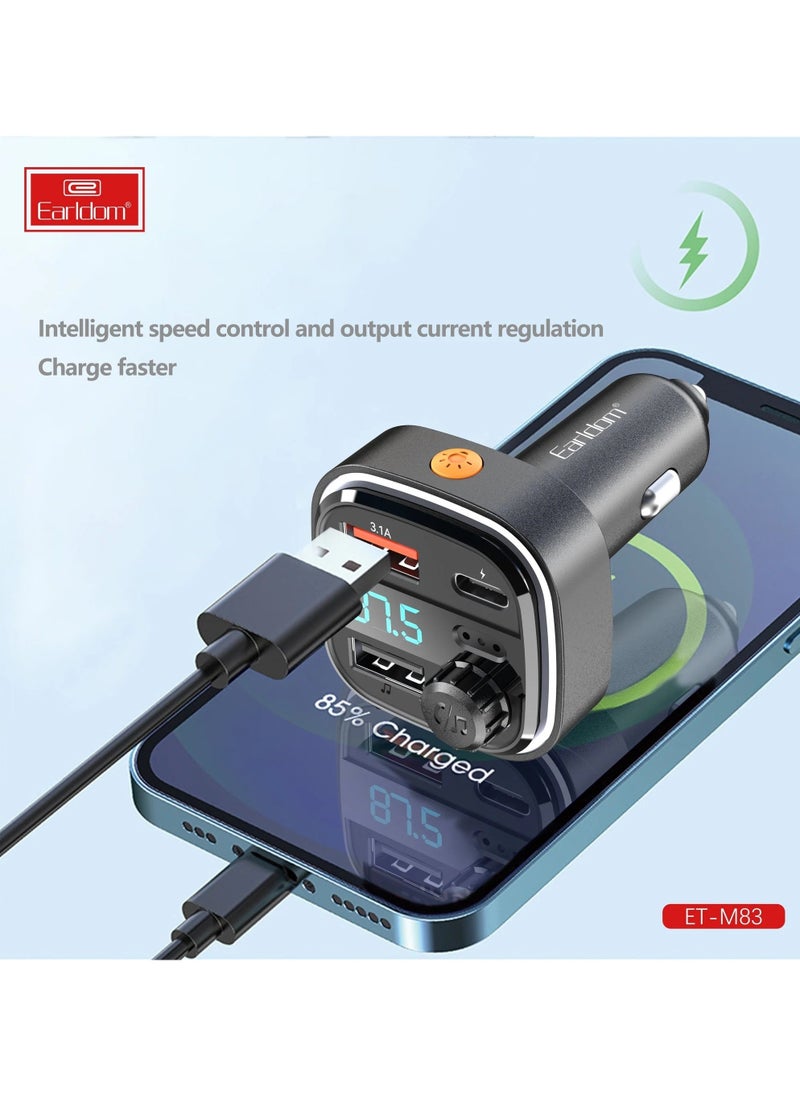 Earldom - M83 Wireless Car Kit FM Transmitter - 2 USB output: 5V 3.1A+1A - FM frequency range: 87.5-108.0MHz - Image 1