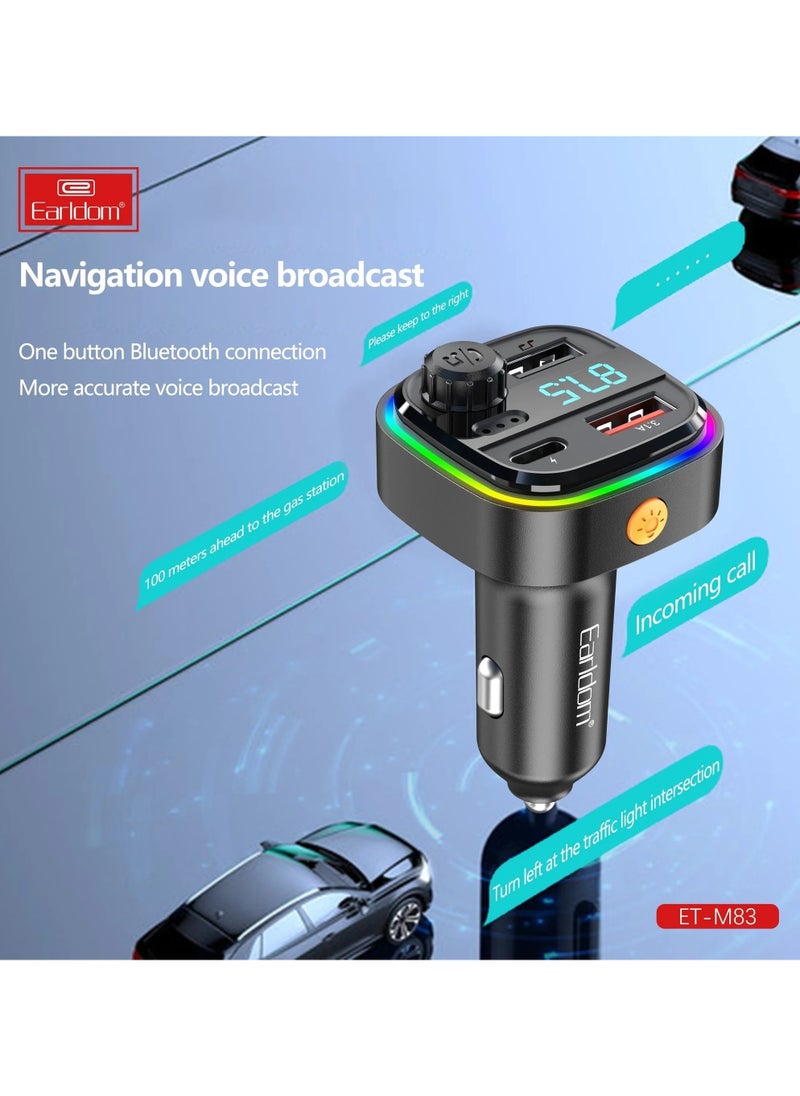 Earldom - M83 Wireless Car Kit FM Transmitter - 2 USB output: 5V 3.1A+1A - FM frequency range: 87.5-108.0MHz - Image 1