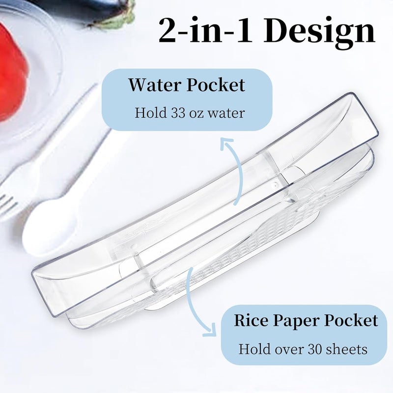 WRINGKIT 2 Pack Rice Paper Water Bowl Dipper, Spring Roll Water Bowl with Side Pocket, Plastic Rice Paper Holder for Spring Summer Roll Maker, Rices Papers Wrappers - Image 3