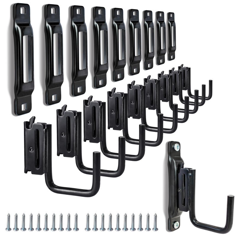 MorScan 10 Pack E-Track Tie Down Slots & 10 Pack 2" E Track J Hooks, Heavy Duty Black Steel E-Track Accessories for Box Truck, Enclosed Trailer, Garage, Van, Warehouse, Workshop - Image 1