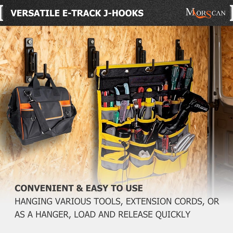 MorScan 10 Pack E-Track Tie Down Slots & 10 Pack 2" E Track J Hooks, Heavy Duty Black Steel E-Track Accessories for Box Truck, Enclosed Trailer, Garage, Van, Warehouse, Workshop - Image 2