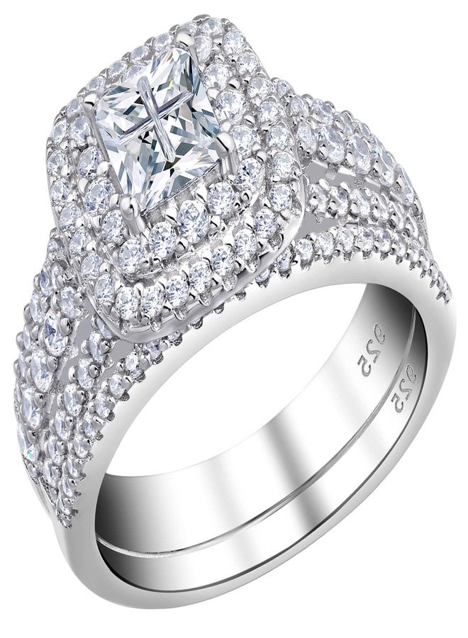 نيو شي جولري خواتم زفاف من نيوشي للمجوهرات مرصعة بالزركونيا المكعبة للنساء، أطقم خواتم خطوبة من الفضة الإسترليني، خاتم وعد زفاف، خاتم ذكرى زواج بتصميم صليب أميرة، مقاس 8 - Image 1