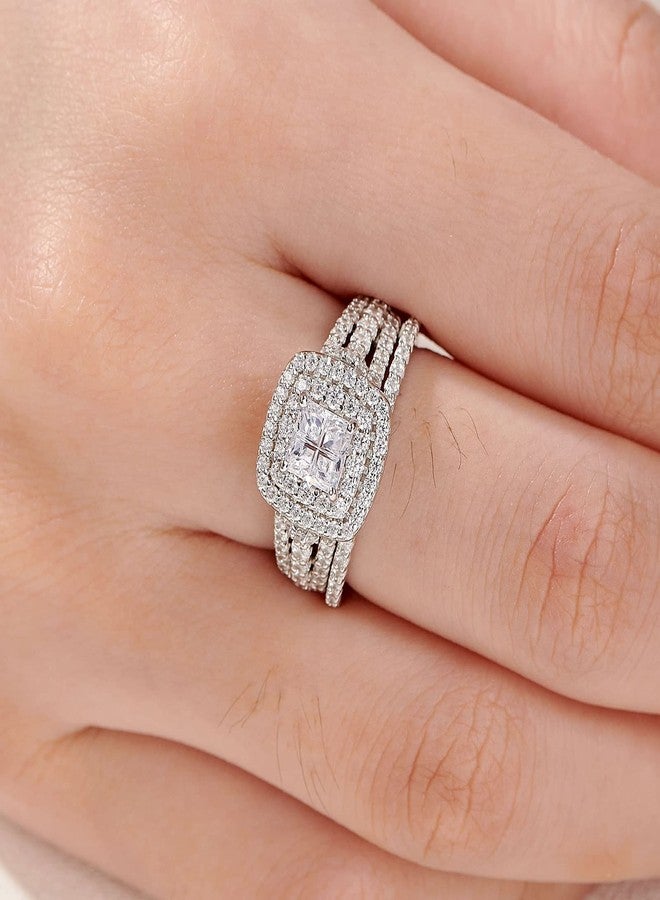 نيو شي جولري خواتم زفاف من نيوشي للمجوهرات مرصعة بالزركونيا المكعبة للنساء، أطقم خواتم خطوبة من الفضة الإسترليني، خاتم وعد زفاف، خاتم ذكرى زواج بتصميم صليب أميرة، مقاس 8 - Image 5