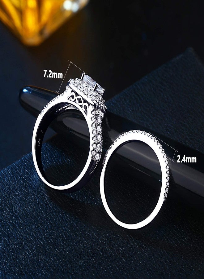 نيو شي جولري خواتم زفاف من نيوشي للمجوهرات مرصعة بالزركونيا المكعبة للنساء، أطقم خواتم خطوبة من الفضة الإسترليني، خاتم وعد زفاف، خاتم ذكرى زواج بتصميم صليب أميرة، مقاس 8 - Image 3