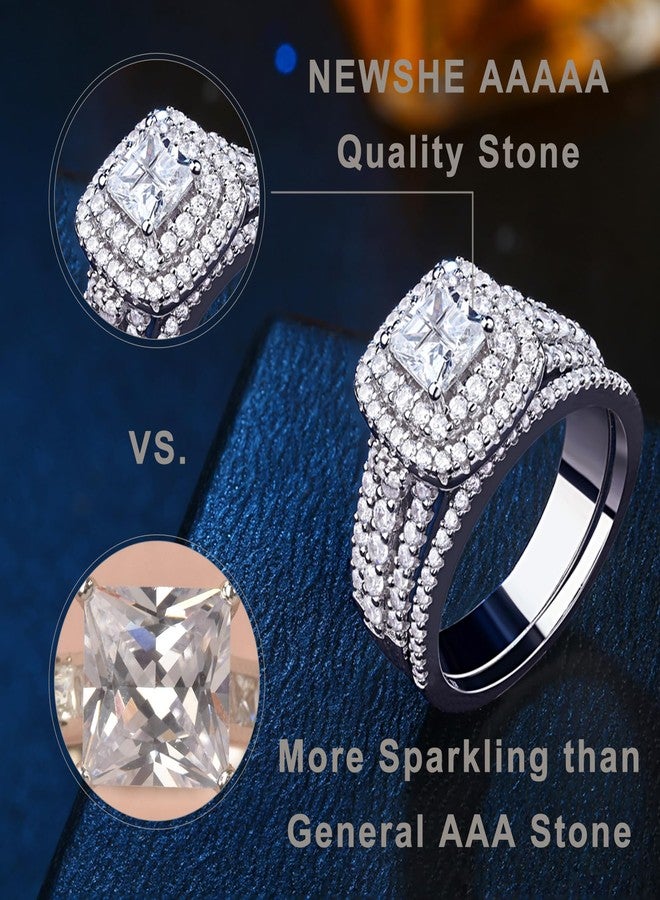 نيو شي جولري خواتم زفاف من نيوشي للمجوهرات مرصعة بالزركونيا المكعبة للنساء، أطقم خواتم خطوبة من الفضة الإسترليني، خاتم وعد زفاف، خاتم ذكرى زواج بتصميم صليب أميرة، مقاس 8 - Image 4