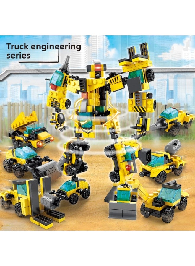 Children's Puzzle 8-in -1 Assembled Engineering Vehicle Small Particle Building Blocks Toy City Fire Fighting Special Police Engineering Mecha Building Blocks-Color:Police Series (8 Boxes)  - Image 2