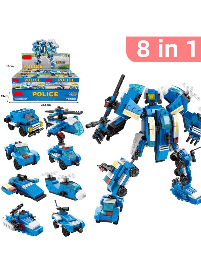 Children's Puzzle 8-in -1 Assembled Engineering Vehicle Small Particle Building Blocks Toy City Fire Fighting Special Police Engineering Mecha Building Blocks-Color:Police Series (8 Boxes)  - Image 1