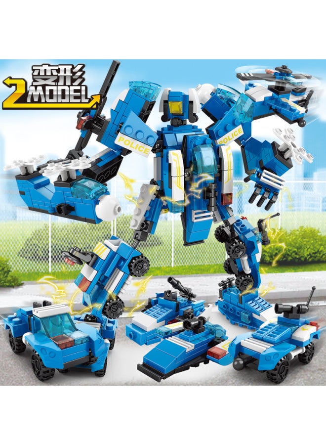Children's Puzzle 8-in -1 Assembled Engineering Vehicle Small Particle Building Blocks Toy City Fire Fighting Special Police Engineering Mecha Building Blocks-Color:Police Series (8 Boxes)  - Image 5