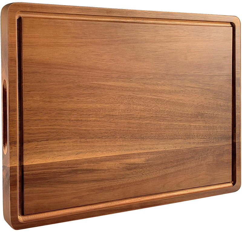 Misawce Large Acacia Wood Cutting Board for Kitchen, 17x12 Inch Reversible Wooden Chopping Board Charcuterie Board with Juice Grooves and Handle for Meat, Cheese, Vegetables, Fruits, Bread - Image 1