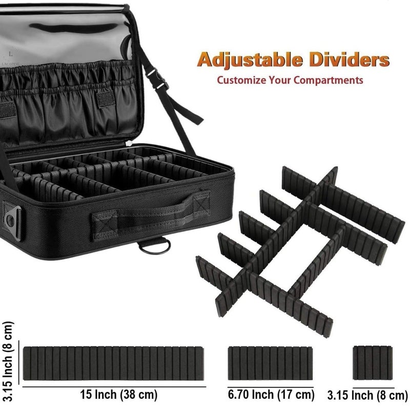 FEBLICH Travel Professional Makeup Case 2 Layer Cosmetic Organizer Brush Bag Barber Train Case Makeup Artist Box with Adjustable Dividers for Hair Curler Hair Straightener Set and Cosmetics Black 18 Inch - Image 5