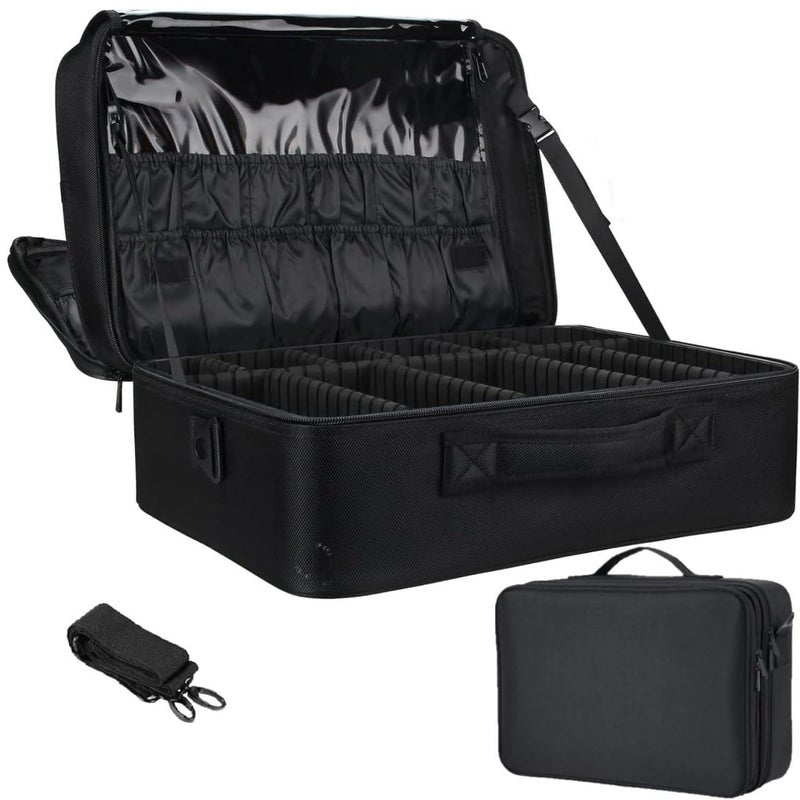 FEBLICH Travel Professional Makeup Case 2 Layer Cosmetic Organizer Brush Bag Barber Train Case Makeup Artist Box with Adjustable Dividers for Hair Curler Hair Straightener Set and Cosmetics Black 18 Inch - Image 1