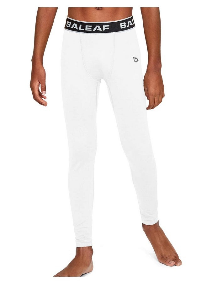 Baleaf - Youth Boys' Leggings Compression Pants Running Basketball Baselayer Baseball Soccer Tights White Size S - Image 1