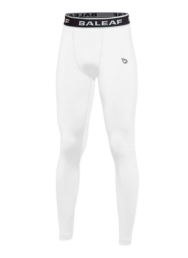 Baleaf - Youth Boys' Leggings Compression Pants Running Basketball Baselayer Baseball Soccer Tights White Size S - Image 1