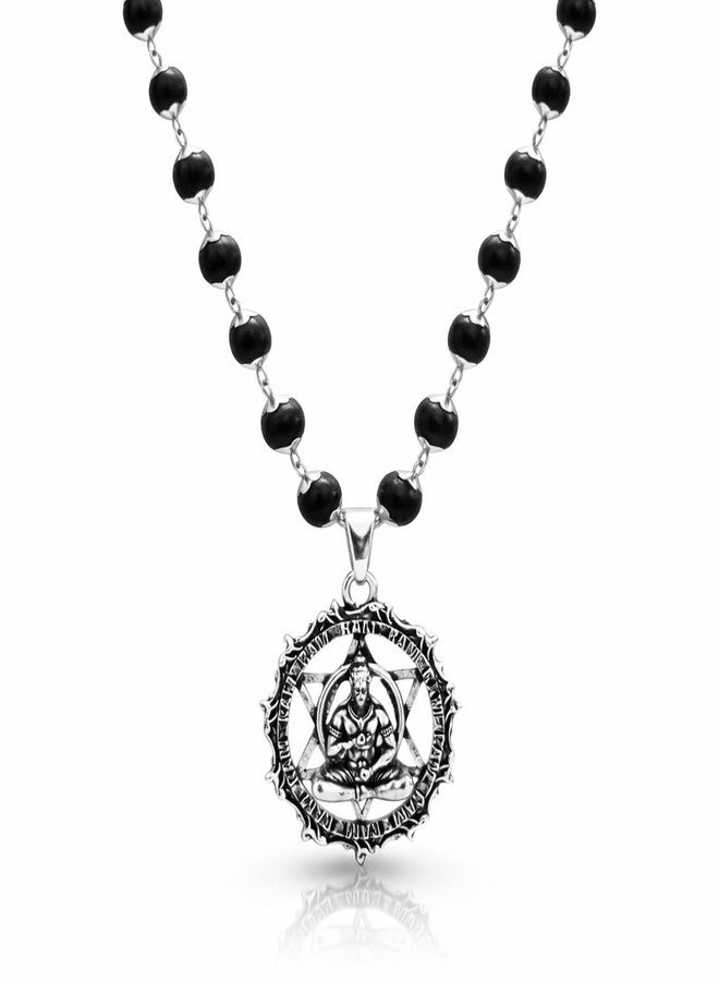Japam Silver Plated Hanuman Pendant Mala | Original Karungali Beads Necklace | Spiritual Protection, Strength & Positivity | Handmade Jewelry for Men & Women - Image 1
