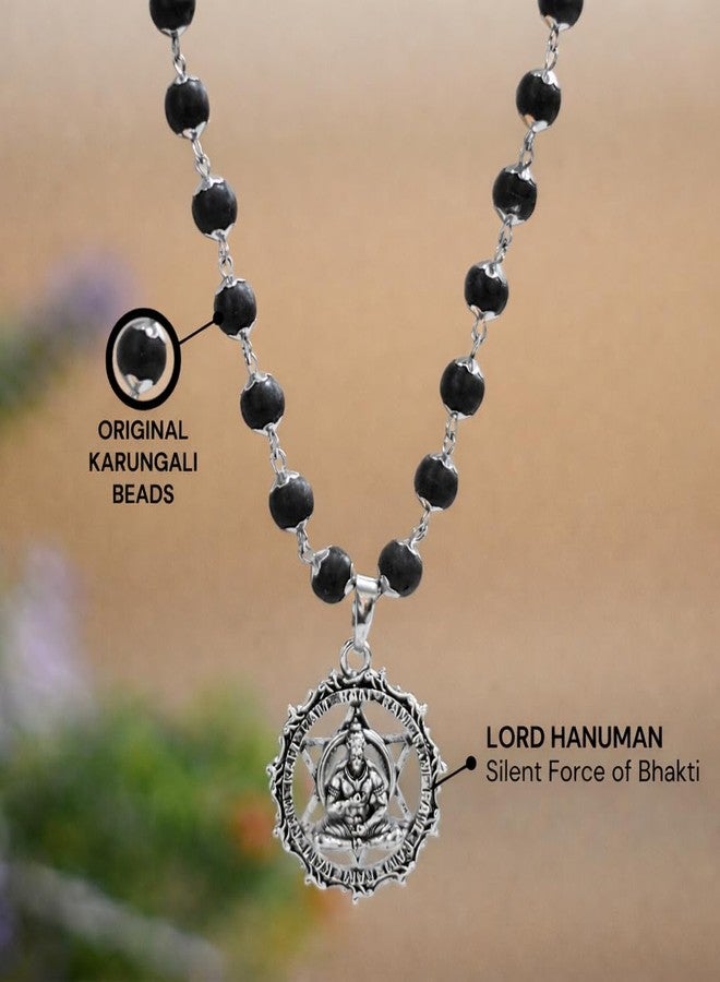 Japam Silver Plated Hanuman Pendant Mala | Original Karungali Beads Necklace | Spiritual Protection, Strength & Positivity | Handmade Jewelry for Men & Women - Image 2