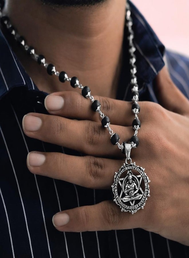 Japam Silver Plated Hanuman Pendant Mala | Original Karungali Beads Necklace | Spiritual Protection, Strength & Positivity | Handmade Jewelry for Men & Women - Image 5