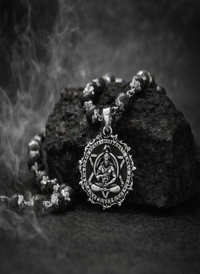 Japam Silver Plated Hanuman Pendant Mala | Original Karungali Beads Necklace | Spiritual Protection, Strength & Positivity | Handmade Jewelry for Men & Women - Image 4