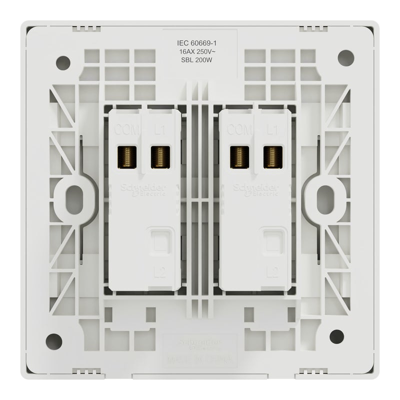 Schneider Electric مفتاح شneider Electric Vivace E 1-Way، 16AX، 250V، 2 Gang Flush Wall Switch، أبيض - Image 3