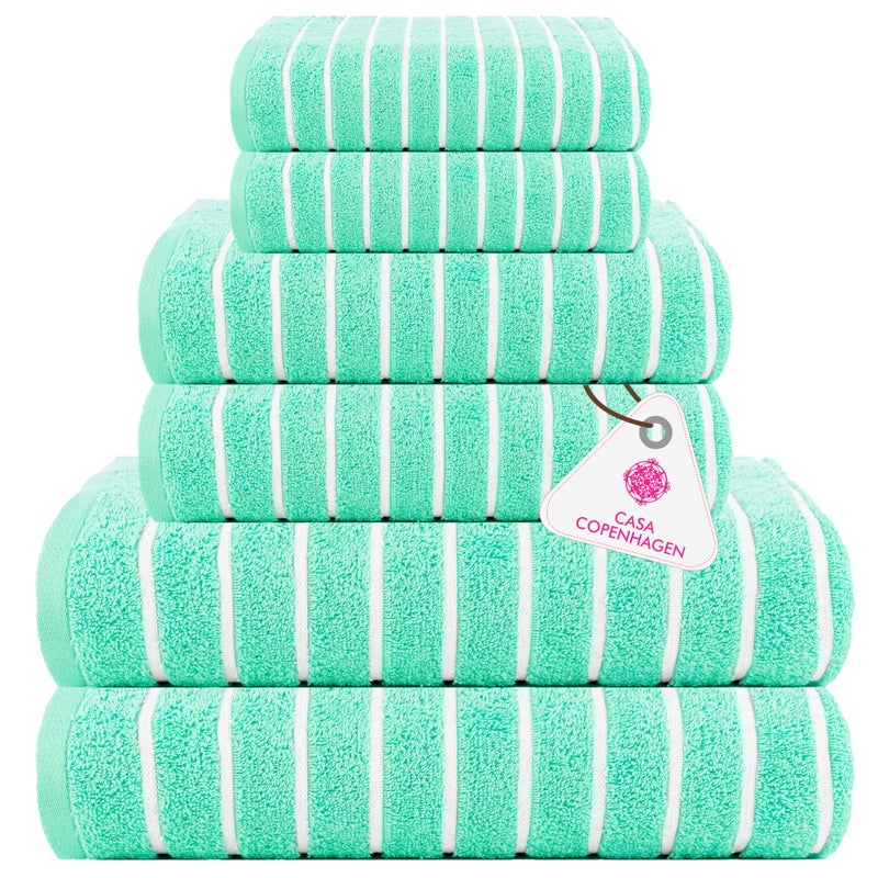 CASA COPENHAGEN Ecstatic 6 Pieces Towel Set Aqua Blue 600 GSM 2 Bath Towel 2 Hand Towel 2 Washcloth Designed in Denmark Made of Soft Egyptian Cotton for Bathroom Kitchen  Shower