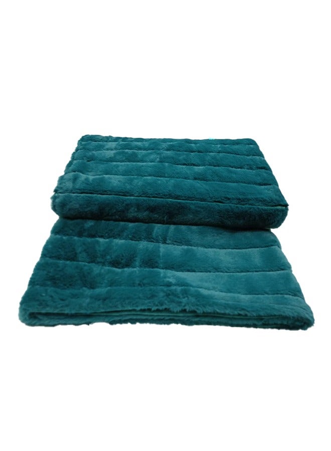 باشاهوم شال من الفرو الصناعي مزدوج الطبقة مقاس 130x170، مناسب تمامًا للأيام الباردة على الأريكة - اللون: أزرق مخضر/فيروزي. - Image 4