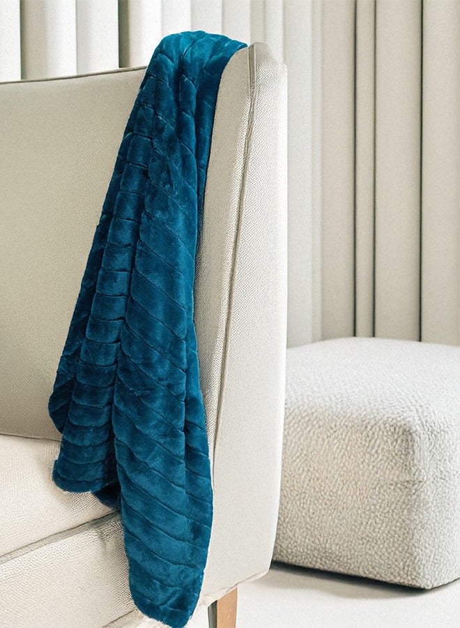 باشاهوم شال من الفرو الصناعي مزدوج الطبقة مقاس 130x170، مناسب تمامًا للأيام الباردة على الأريكة - اللون: أزرق مخضر/فيروزي. - Image 1