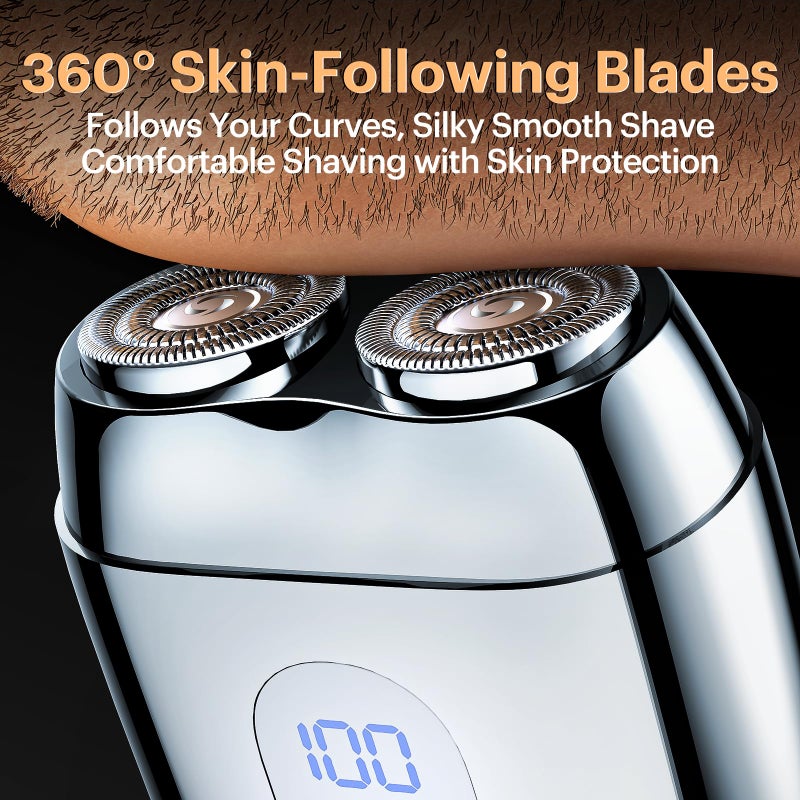 TOPWILL All-Metal Mini Electric Shaver for Men â€“ Portable Travel Razor with Mirror Cap, Smooth & Close Shave, LED Display, USB-C Fast Charge, Wet/Dry Waterproof â€“ RX40 Silver - Image 3
