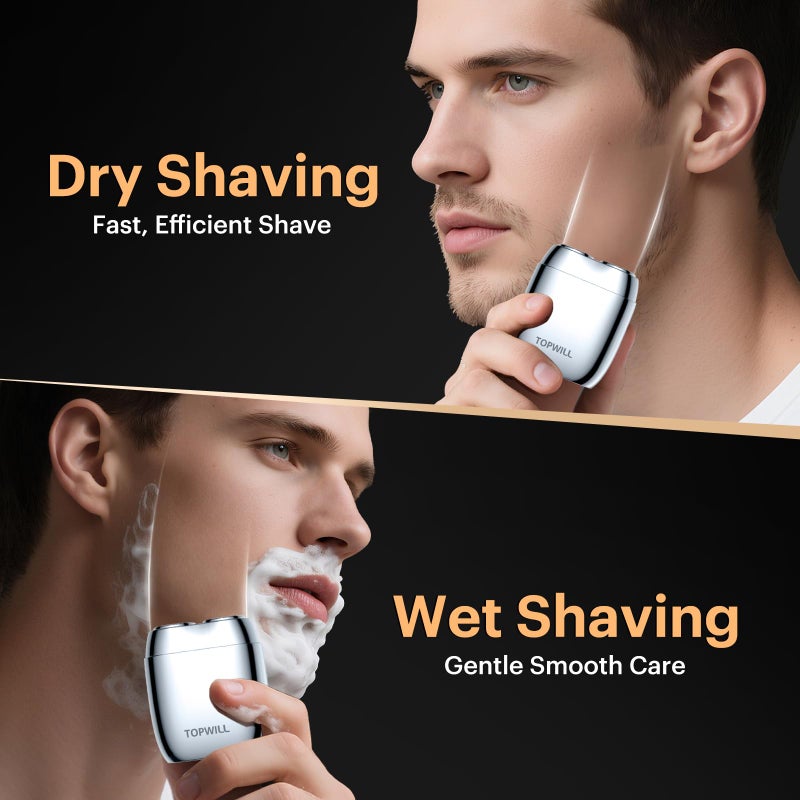 TOPWILL All-Metal Mini Electric Shaver for Men â€“ Portable Travel Razor with Mirror Cap, Smooth & Close Shave, LED Display, USB-C Fast Charge, Wet/Dry Waterproof â€“ RX40 Silver - Image 4