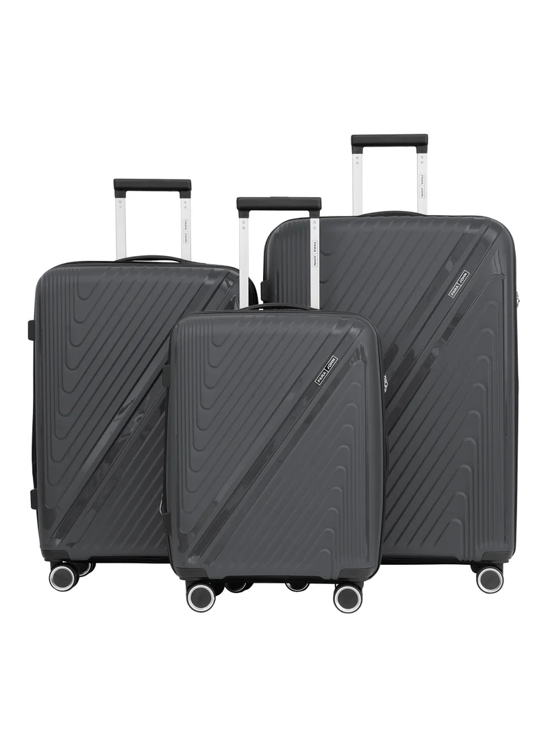 PP Material 3-Piece Hardsided Luggage Set | 4-Wheel Spinner Trolley | Small (10kg), Medium (20kg), Large (30kg] Grey