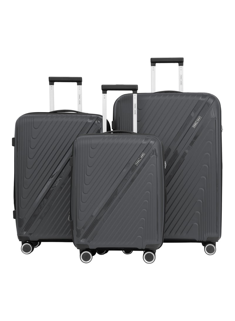 PARAJOHN PP Material 3-Piece Hardsided Luggage Set | 4-Wheel Spinner Trolley | Small (10kg), Medium (20kg), Large (30kg] Grey - Image 1