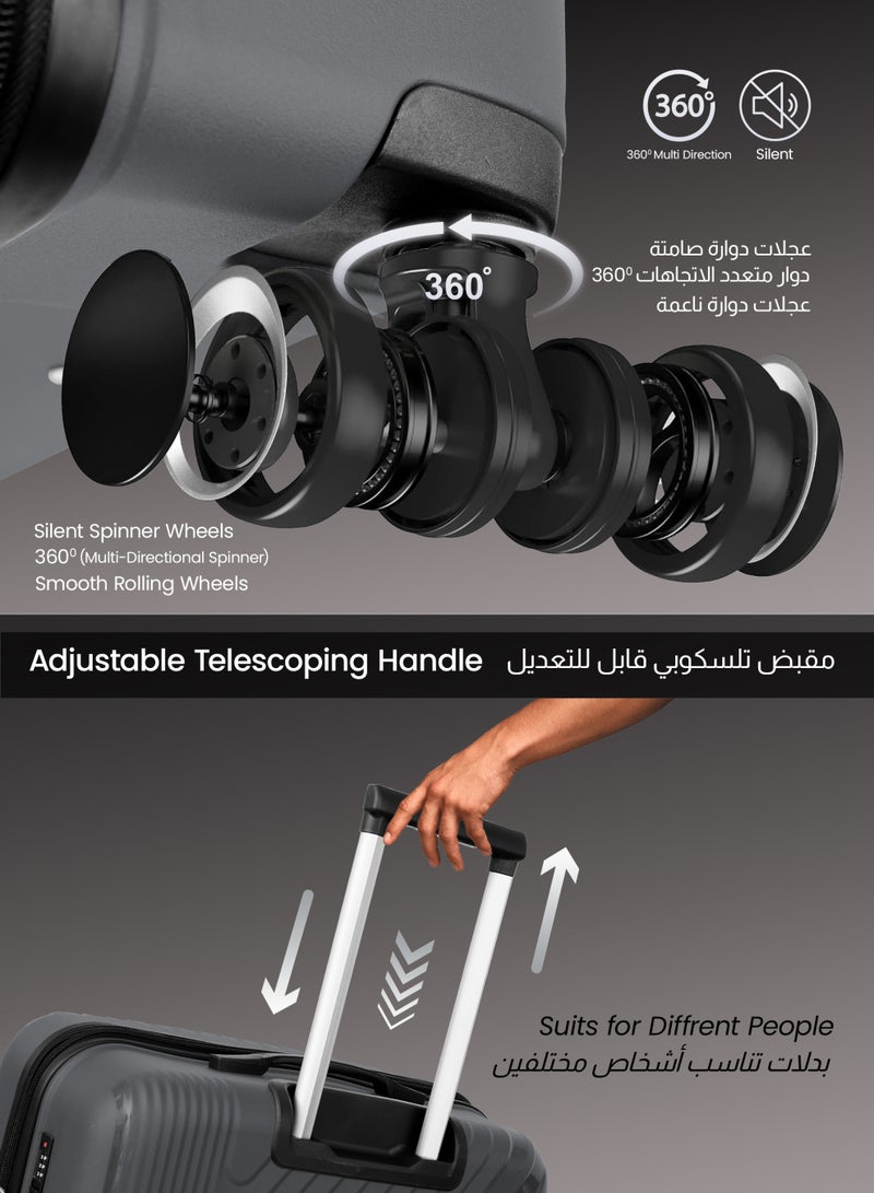 PARAJOHN PP Material 3-Piece Hardsided Luggage Set | 4-Wheel Spinner Trolley | Small (10kg), Medium (20kg), Large (30kg] Grey - Image 4