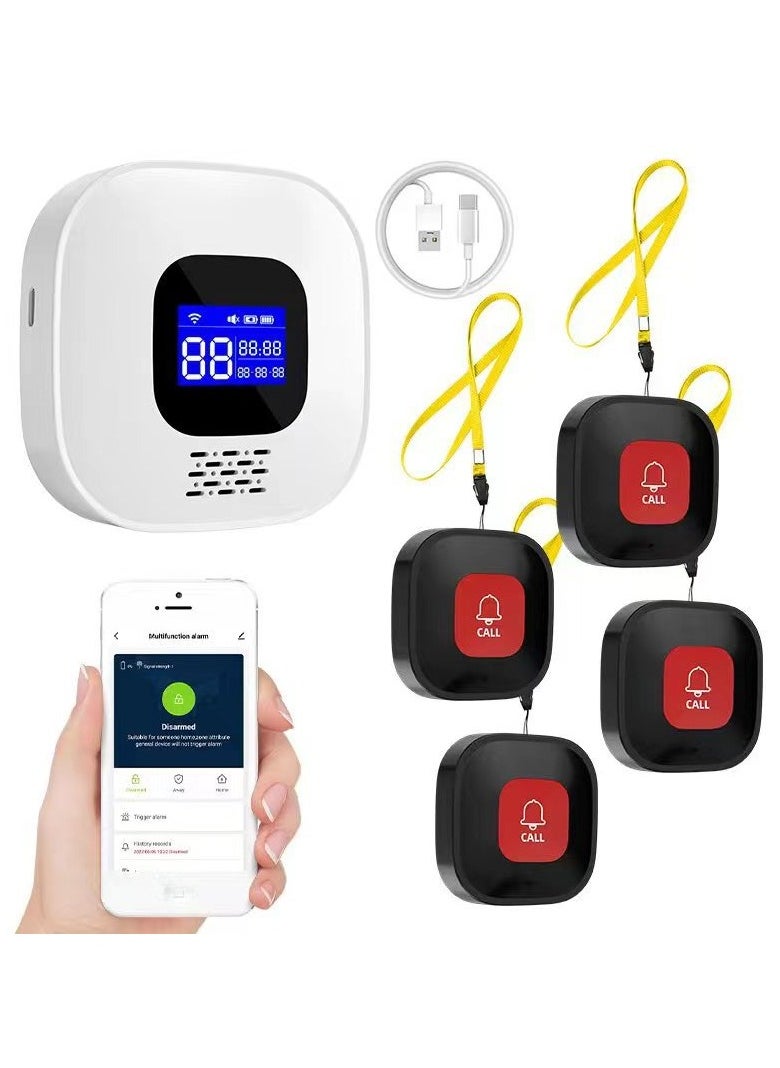 XiuWoo - Wireless Caregiver Pager with Smart Call System Call Buttons for Elderly Monitoring, Life Alert System for Seniors, 4 SOS Panic Button 1 Receiver - Image 1
