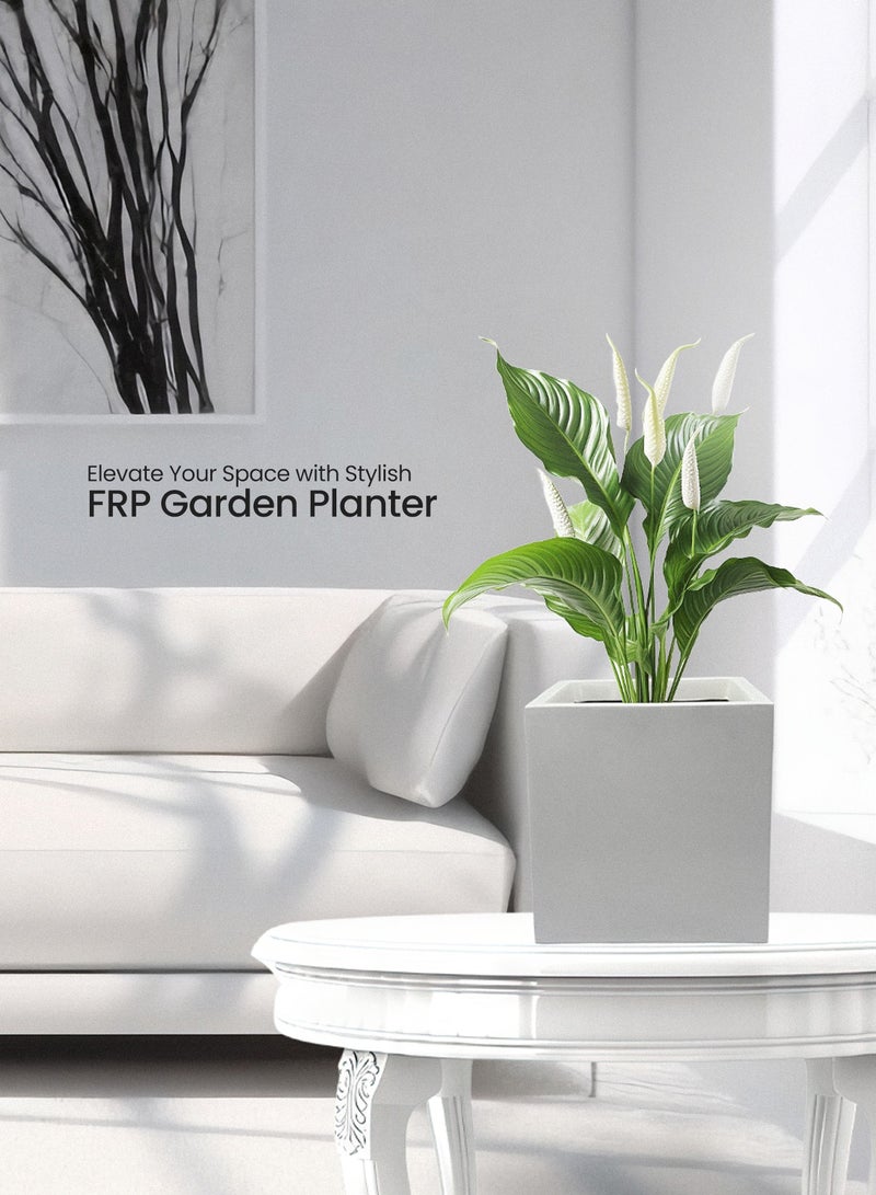 Modern Square garden Planter – 30x30cm Indoor/Outdoor Lightweight Fiber Pot – White – Weather-Resistant, Rust-Proof Decorative Garden Planter - Image 2
