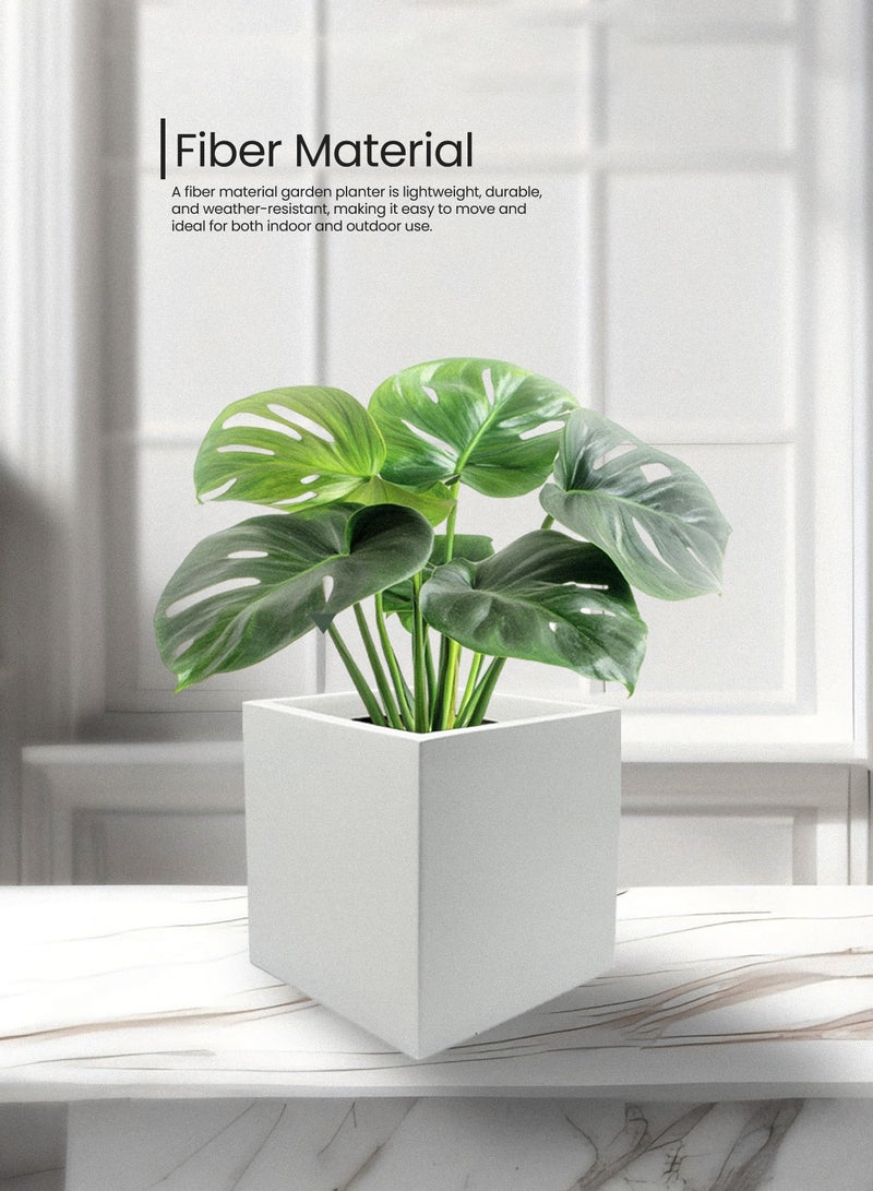 Modern Square garden Planter – 30x30cm Indoor/Outdoor Lightweight Fiber Pot – White – Weather-Resistant, Rust-Proof Decorative Garden Planter - Image 3