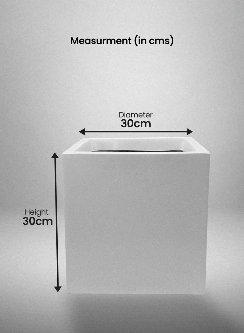 Modern Square garden Planter – 30x30cm Indoor/Outdoor Lightweight Fiber Pot – White – Weather-Resistant, Rust-Proof Decorative Garden Planter - Image 4