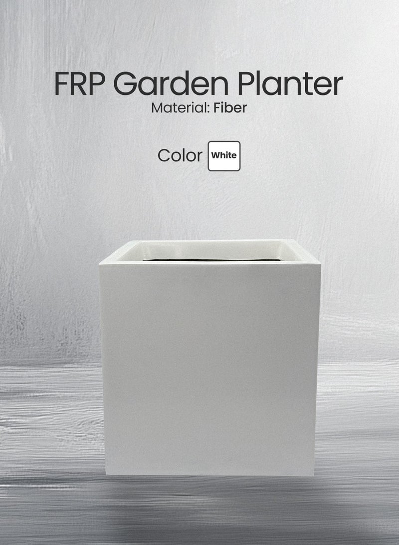 Modern Square garden Planter – 30x30cm Indoor/Outdoor Lightweight Fiber Pot – White – Weather-Resistant, Rust-Proof Decorative Garden Planter - Image 5