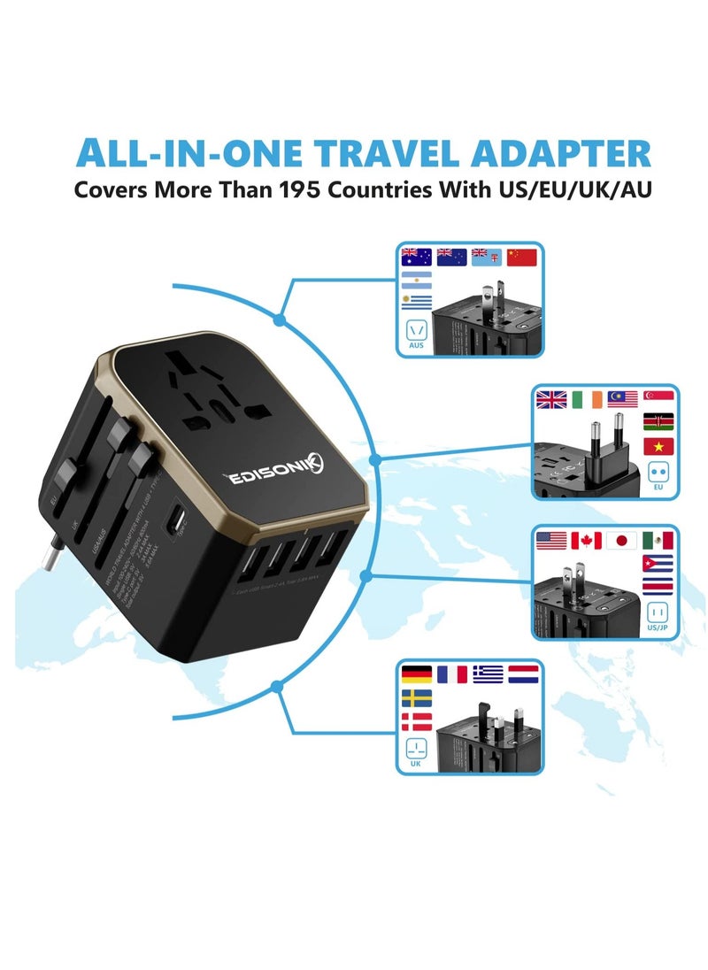 EDISONIK Universal Travel Adapter - International Power Adapter 4 USB Ports Fast Charging  - Image 2