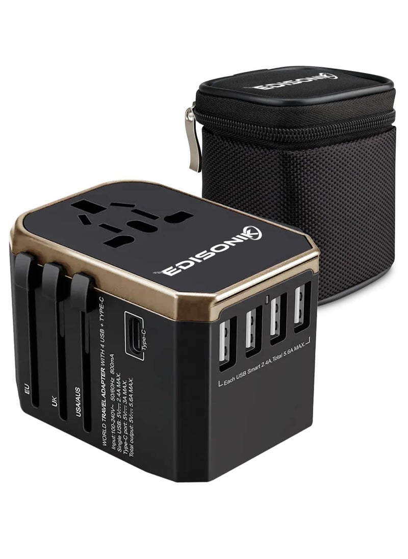 EDISONIK Universal Travel Adapter - International Power Adapter 4 USB Ports Fast Charging  - Image 1