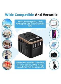 EDISONIK Universal Travel Adapter - International Power Adapter 4 USB Ports Fast Charging  - Image 4