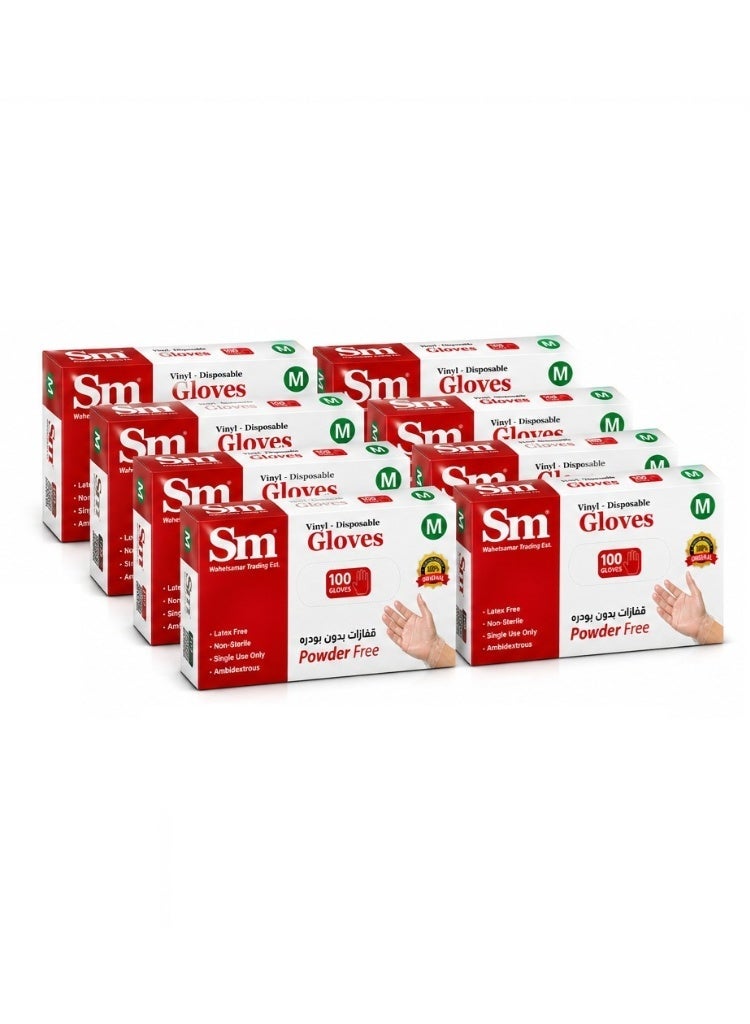 SM 10 Boxes Clear Vinyl Disposable Gloves, Powder-Free, 100 Gloves per Box (1000 Gloves Total), Size M, Latex-Free, Single Use for Medical, Food Handling & Household Use - Image 1