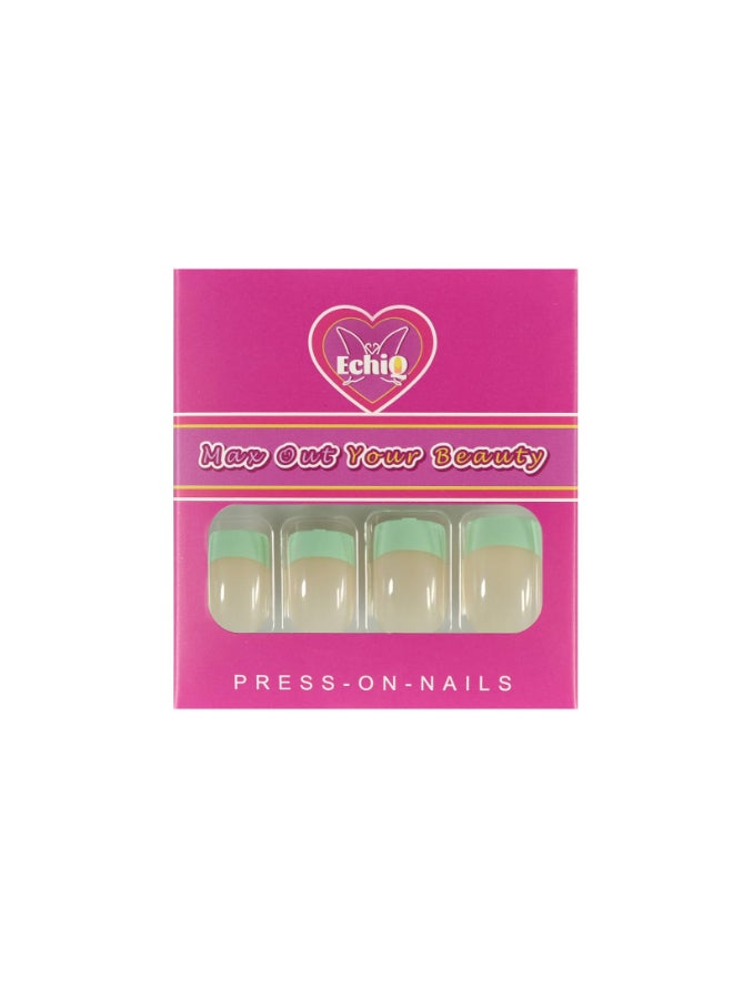 EchiQ Classical French Nail Art Tips Medium Green False Stick On Nails Natural French Miancure Short Ladys Nails Tips Acrylic Gel Fake Nail Set 24pcs - Image 4