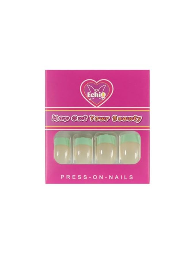 EchiQ Classical French Nail Art Tips Medium Green False Stick On Nails Natural French Miancure Short Ladys Nails Tips Acrylic Gel Fake Nail Set 24pcs - Image 3