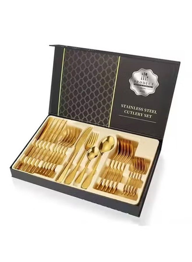 KLNAMAEAAN 24 Piece Stainless Steel Cutlery Set with Sleek Mirror Finish Includes Knives Forks Spoons and Teaspoons for Dinner and Gift Use - Image 1