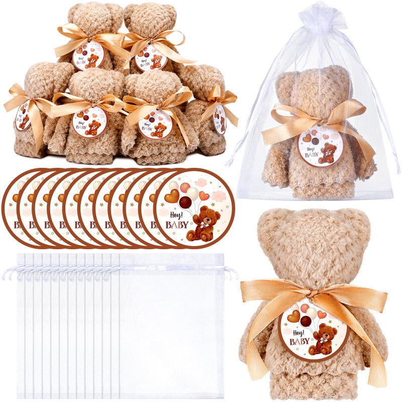 Mindsoft 24 Sets Baby Shower Favor Set with Coral Fleece Bear Towel Organza Bags and Cards Soft Hand Bath Towel for Gift Baby Shower Christening Baptism Party Favor - Image 1