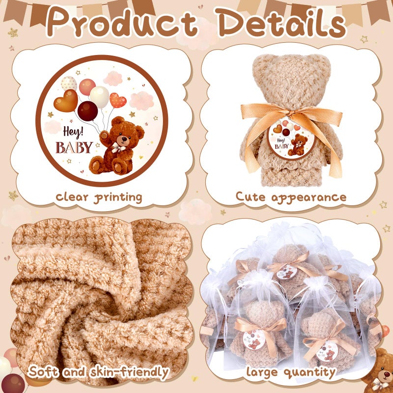 Mindsoft 24 Sets Baby Shower Favor Set with Coral Fleece Bear Towel Organza Bags and Cards Soft Hand Bath Towel for Gift Baby Shower Christening Baptism Party Favor - Image 2