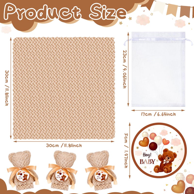 Mindsoft 24 Sets Baby Shower Favor Set with Coral Fleece Bear Towel Organza Bags and Cards Soft Hand Bath Towel for Gift Baby Shower Christening Baptism Party Favor - Image 3